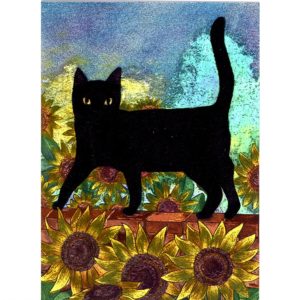 3678 Black Cat & Sunflowers – by Jacqueline Reeves