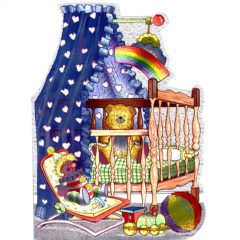 6562 Blue Cot with Toys – birth – by Hereon Cards