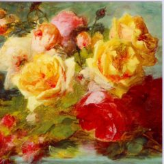 ESL17 Pink and Yellow Roses – by Andre Perrachon 1827-1909