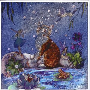 7052 Cat & Fairies on Flowery Waters edge – by Jean & Ron Henry